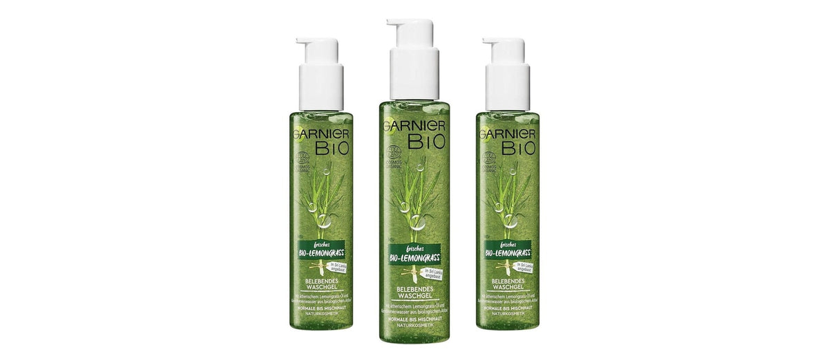 Drie flessen Garnier Bio Lemongrass wasgel met pompje, 150 ml