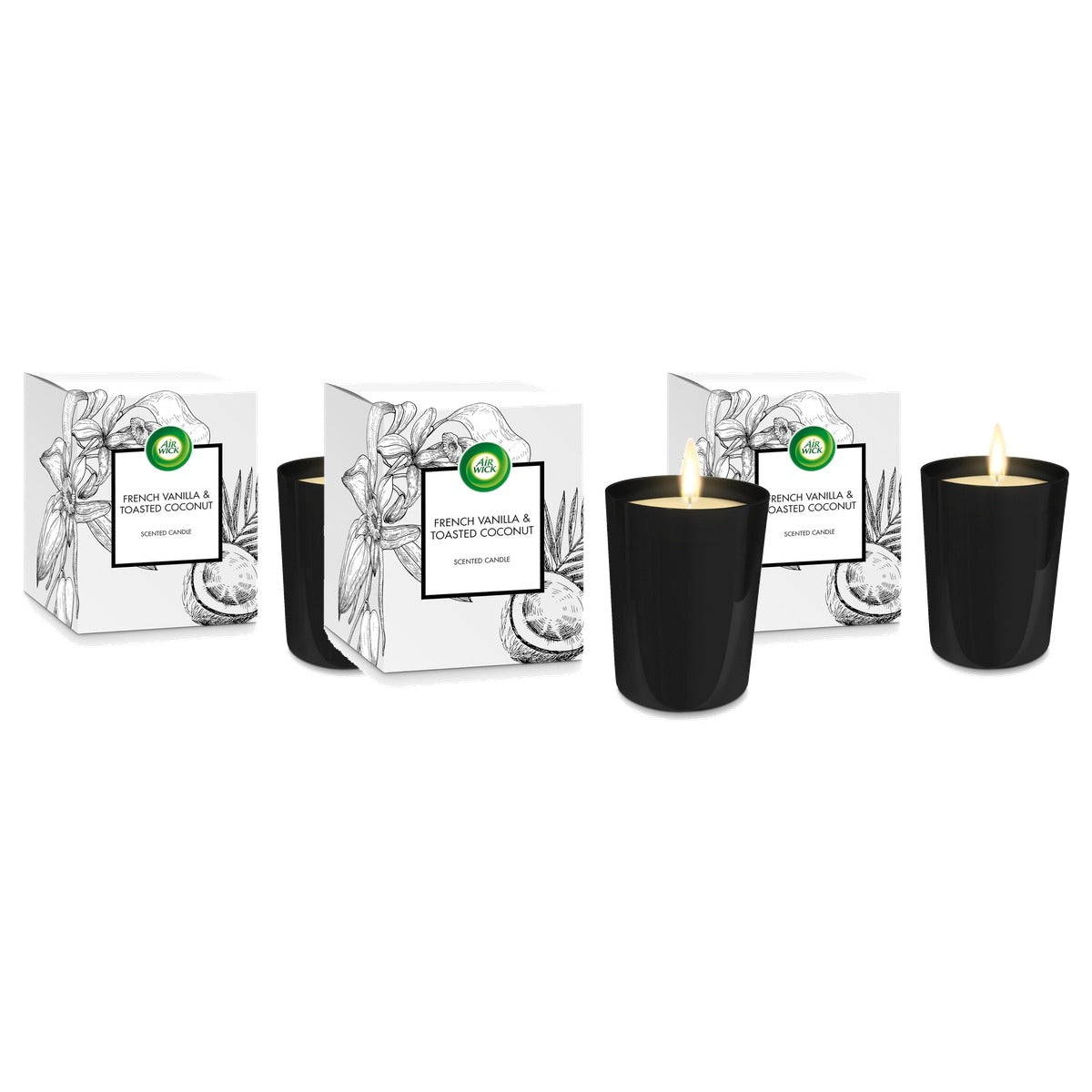 Air Wick Geurkaars Franse vanille & geroosterde kokosnoot 3 x 220 g - Voordeelverpakking