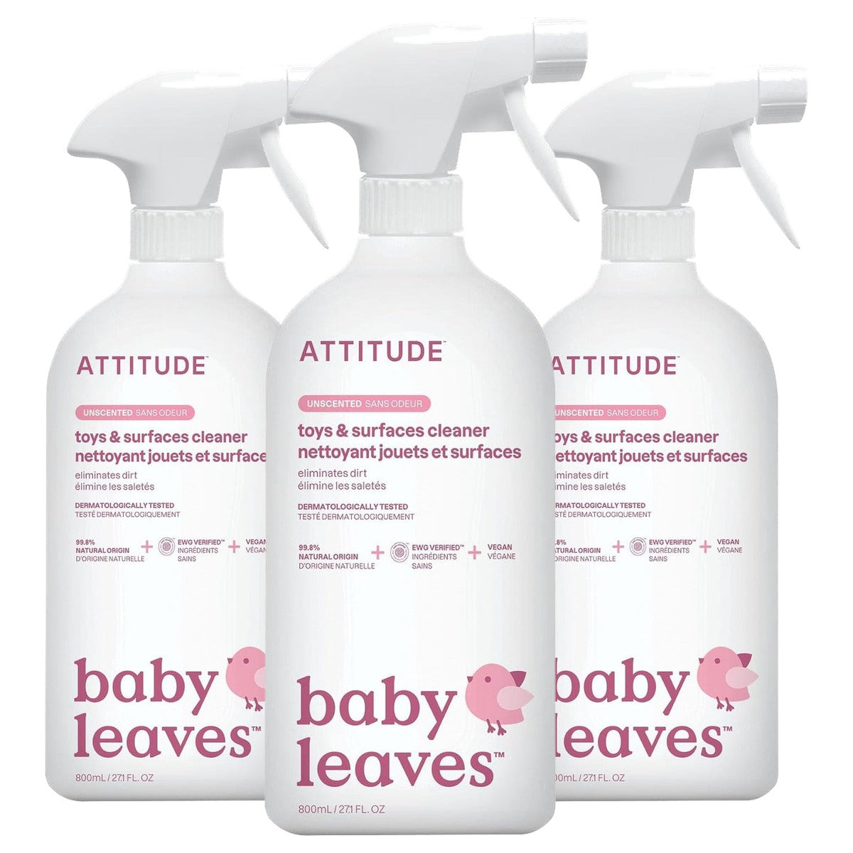 Attitude Speelgoed- en Oppervlaktereiniger Ongeparfumeerd 800 ml - 3-pack