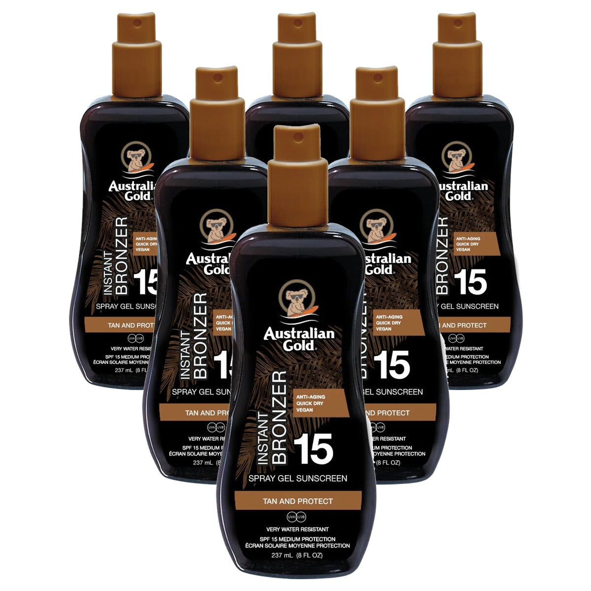 Australian Gold Zonweringspray met bronzer SPF 15 6 x 237 ml - Voordeelverpakking