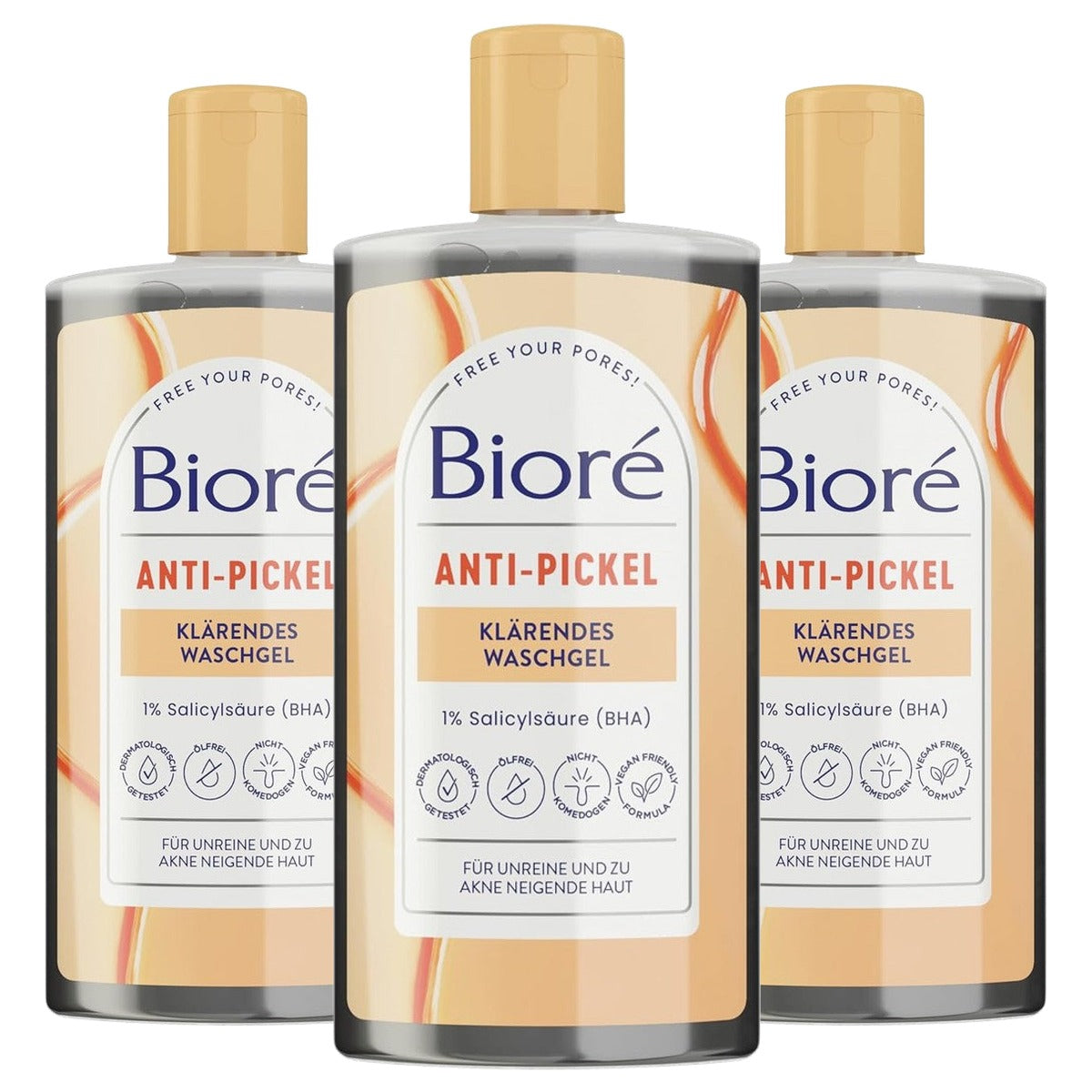 Bioré Anti-puistjes Wasgel actieve kool 3 x 200 ml - Voordeelverpakking