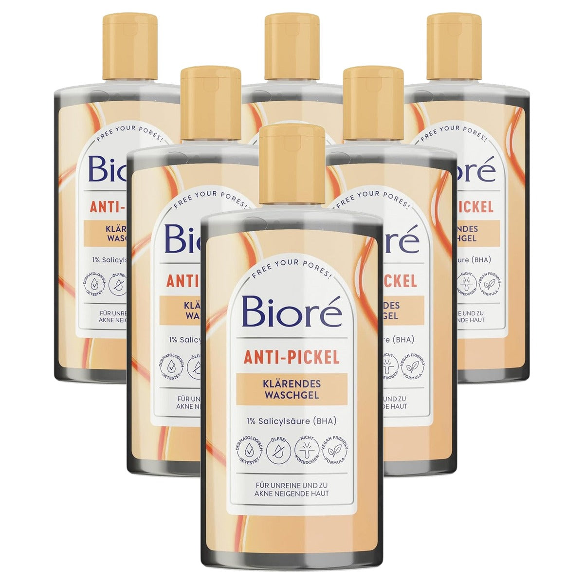 Bioré Anti-puistjes Wasgel actieve kool 6 x 200 ml - Voordeelverpakking
