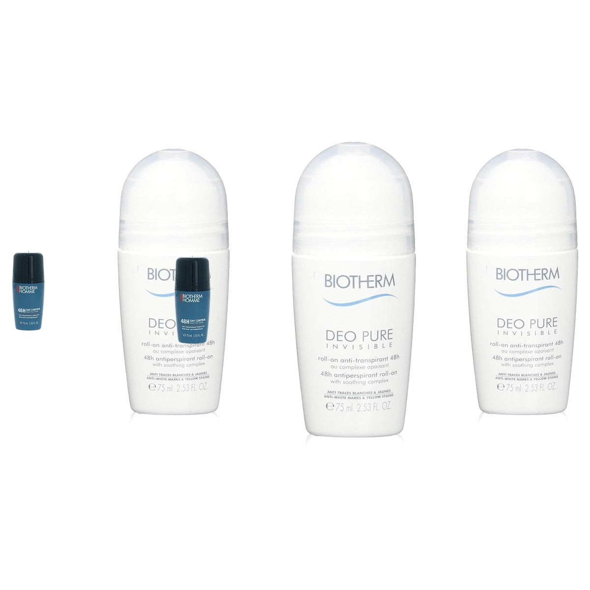 Biotherm Deodorant Pure Onzichtbare Roll-On & Homme Day Control 48H Deodorant Roll-On 75 ml - 3-pack