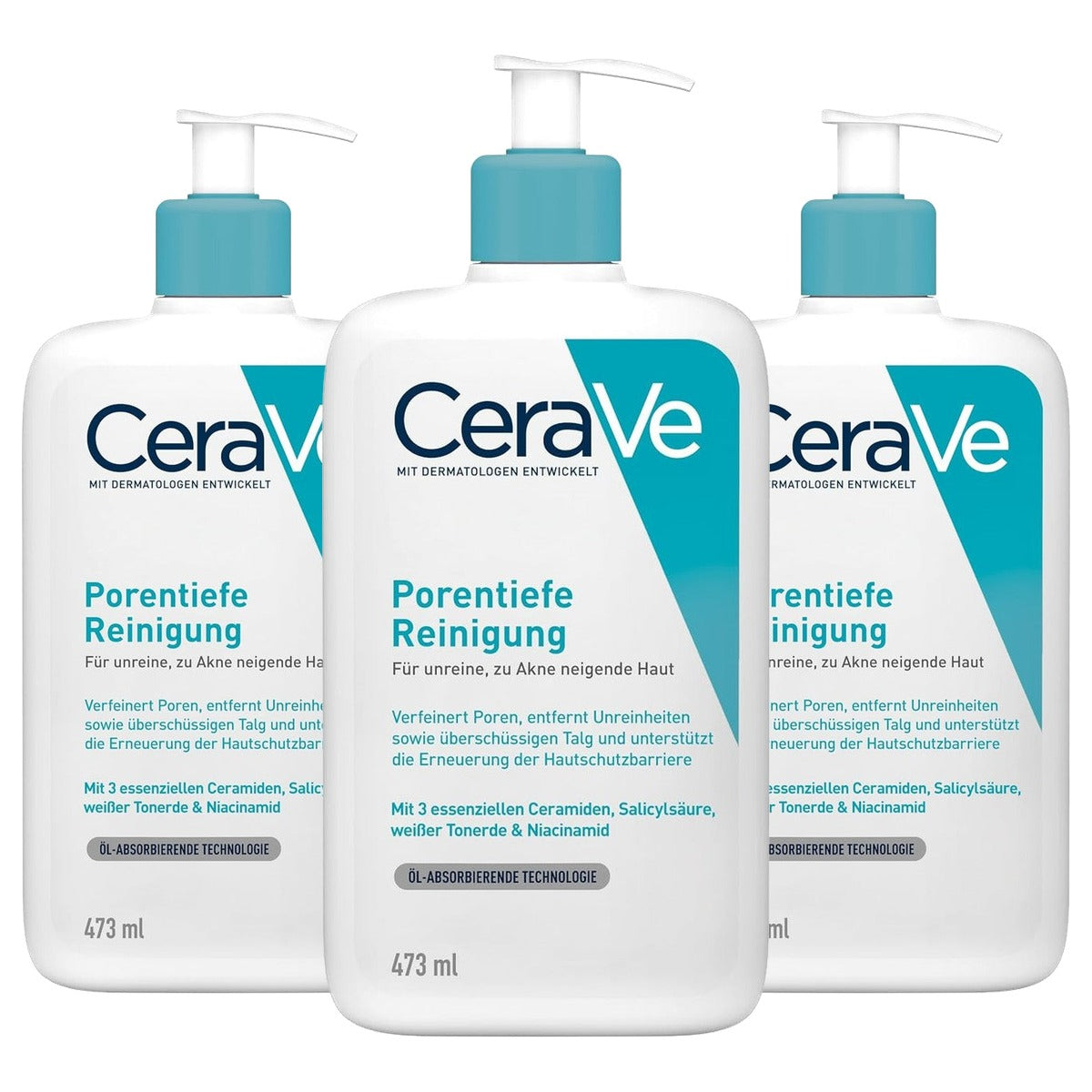 CeraVe Diepe Reinigende Wasgel voor het Gezicht tegen Puistjes 473 ml - 3-pack