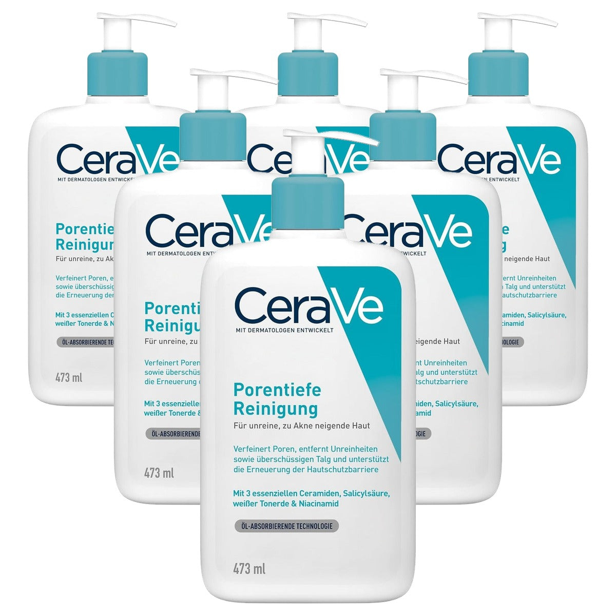 CeraVe Diepe Reinigende Wasgel voor het Gezicht tegen Puistjes 473 ml - 6-pack