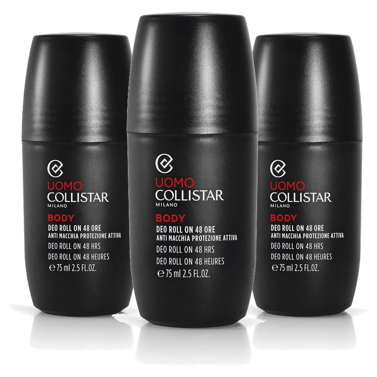 Collistar Deodorant Roll-On voor Heren zonder Alcohol 75 ml - 3-pack