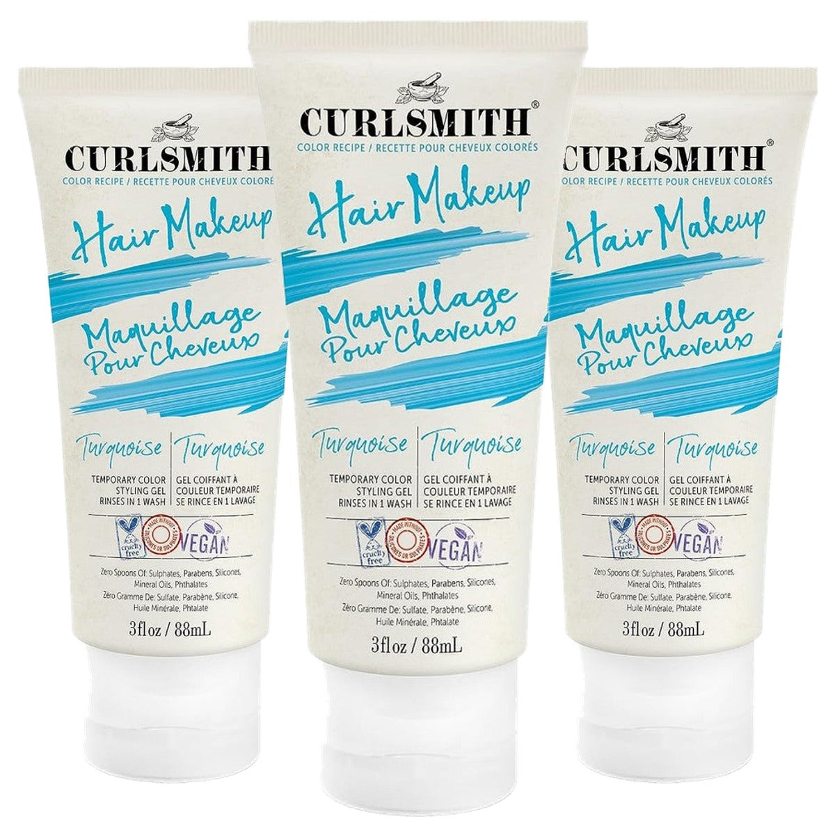 Curlsmith Haarmake-up Haarkleur- en Stylinggel Turquoise 90 ml - 3-pack