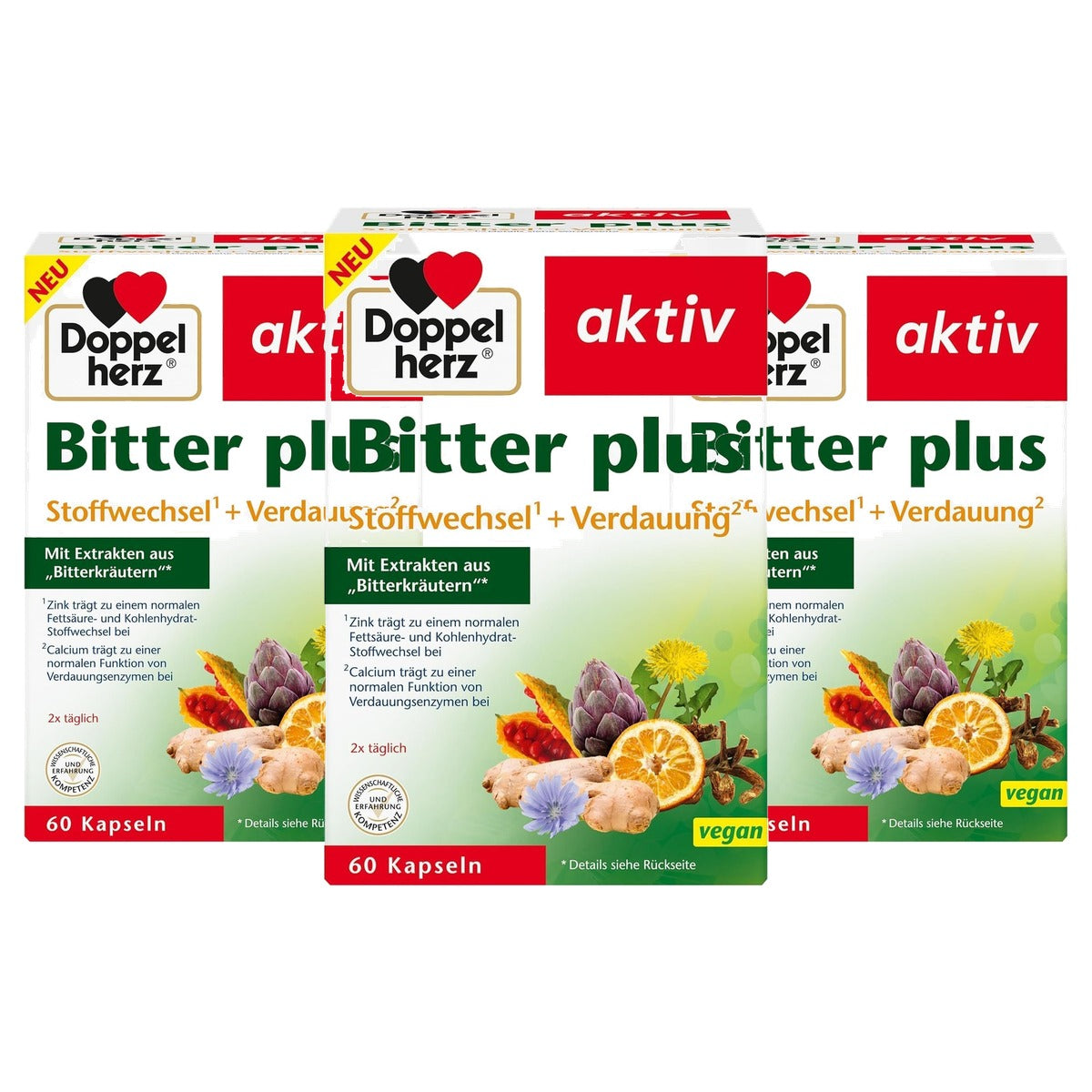 Doppelherz Bitter Plus Voedingssupplement 60 Capsules - 3-pack
