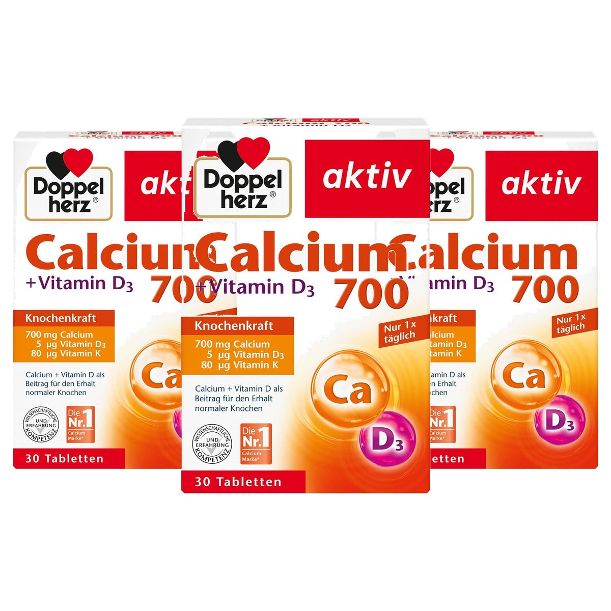 Doppelherz Calcium 700 + Vitamine D3 30 Tabletten - 3-pack