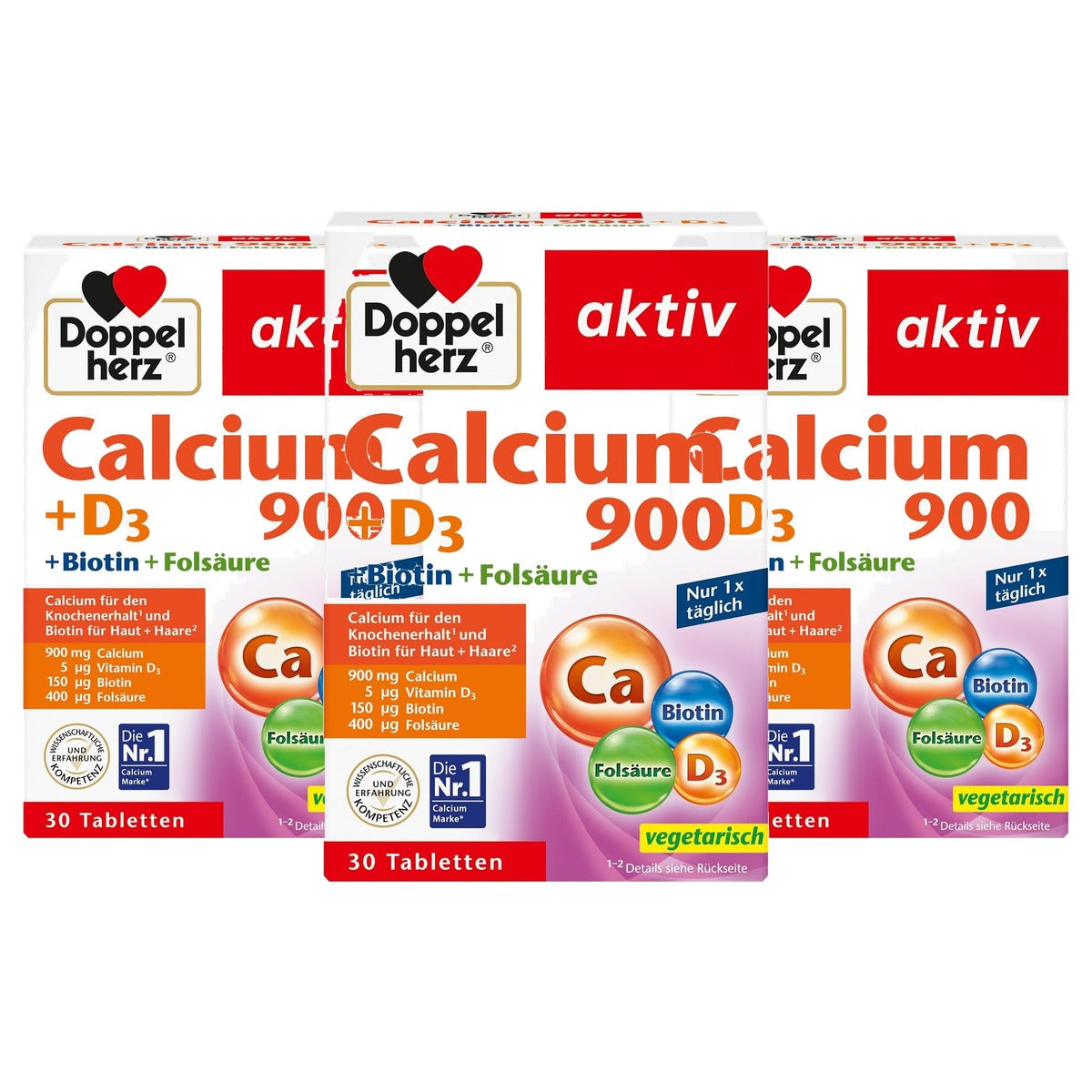 Doppelherz Calcium 900 + D3 + Biotine 30 Tabletten - 3-pack