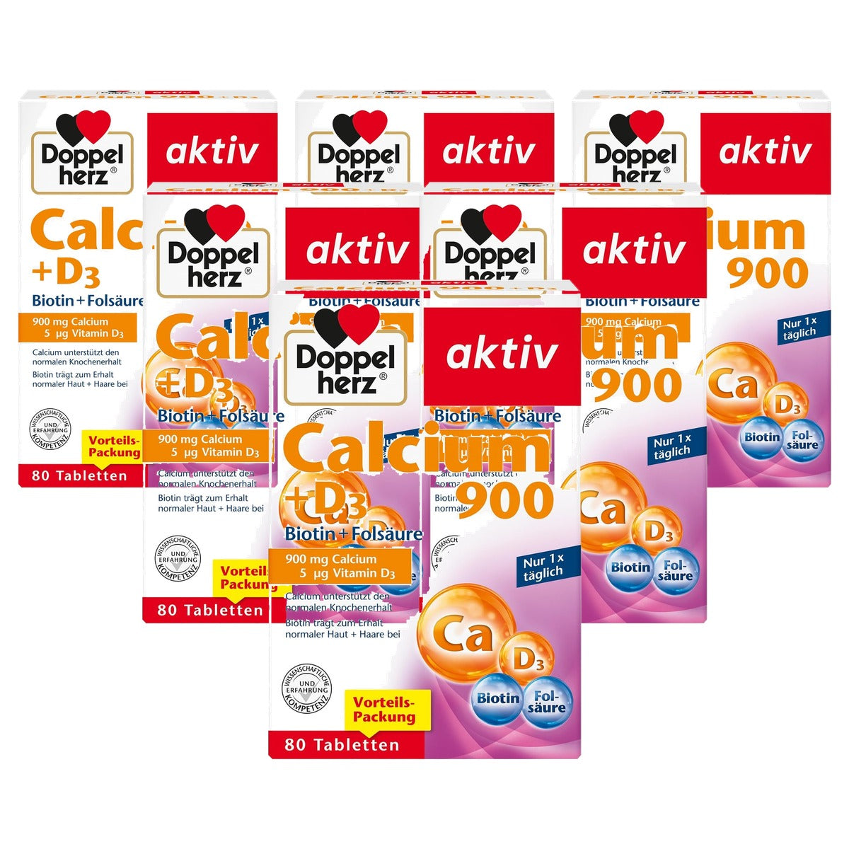 Doppelherz Calcium 900 + D3 + Biotine + Foliumzuur 80 Tabletten - 6-pack