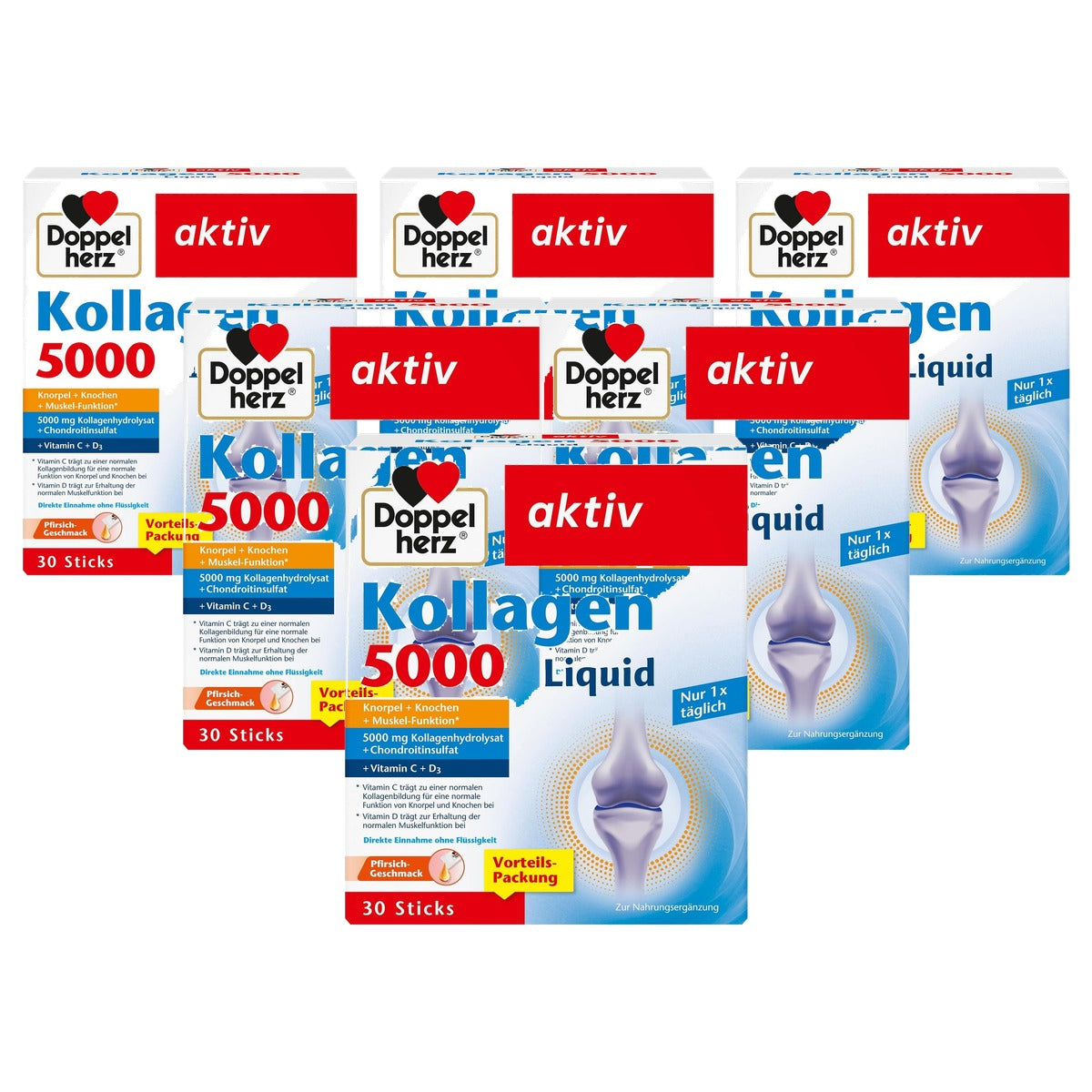 Doppelherz Collageen 5000 Liquid met Perziksmaak 30 Sticks - 6-pack