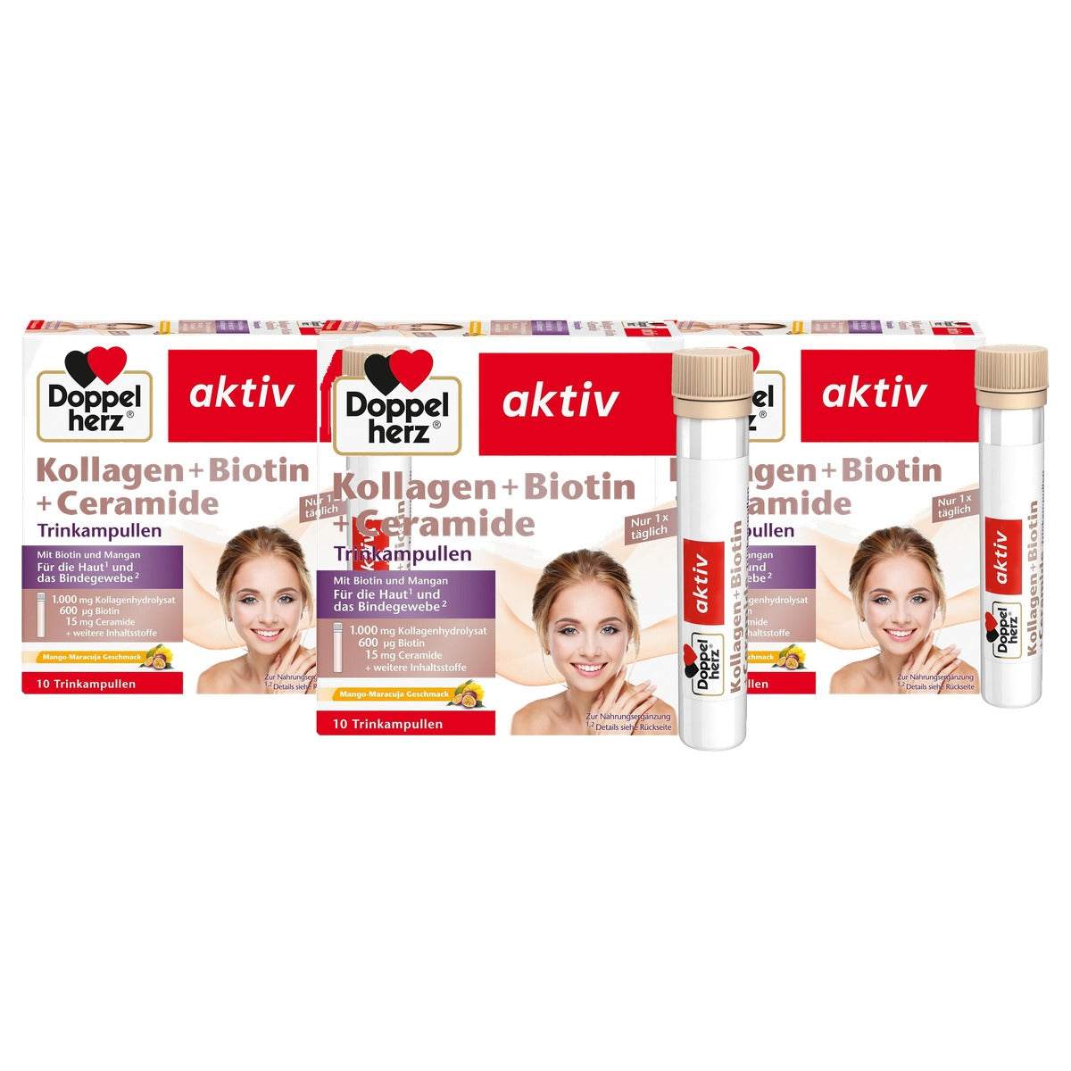 Doppelherz Collageen + Biotine + Ceramide Mango-Maracuja 10 Ampullen - 3-pack