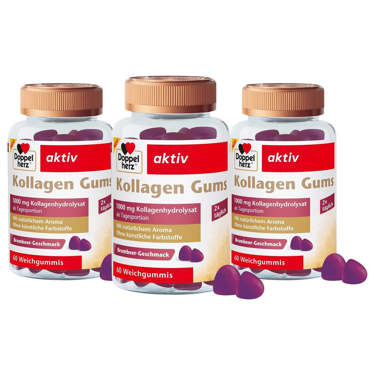 Doppelherz Collageen Gom met Braamsmaak 60 Gummies - 3-pack
