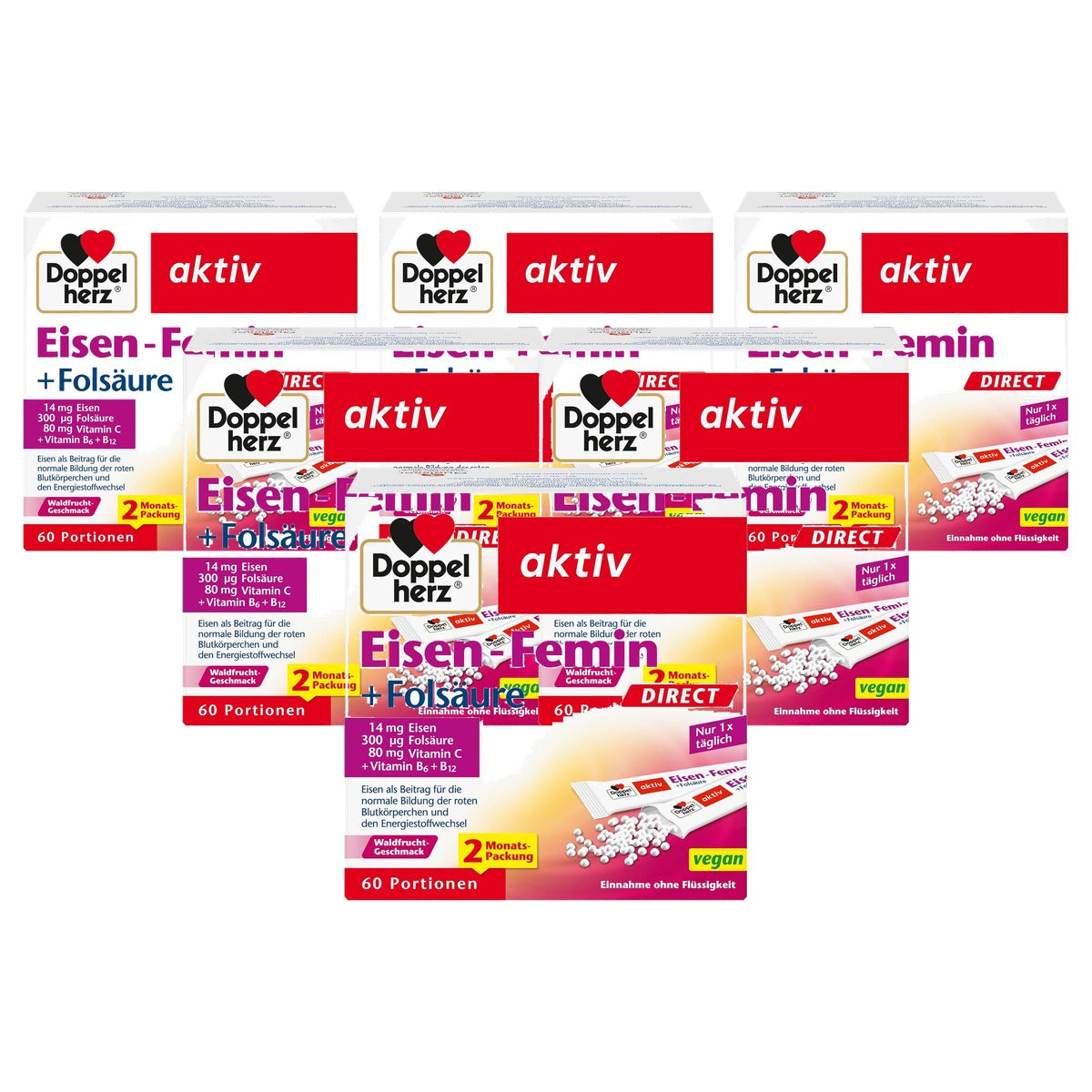 Doppelherz Eisen-Femin Direct met Bosvruchtensmaak 60 Porties - 6-pack