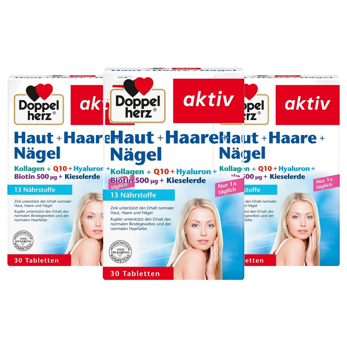 Doppelherz Huid + Haar + Nagels Voedingssupplement 30 Tabletten - 3-pack