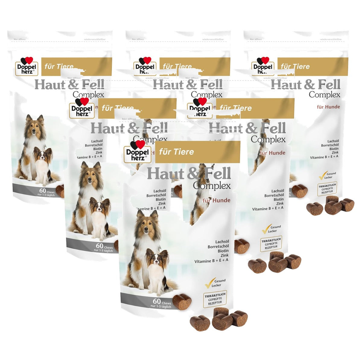 Doppelherz Huid- en Vachtcomplex Kauwsnack voor Honden 60 chews - 6-pack