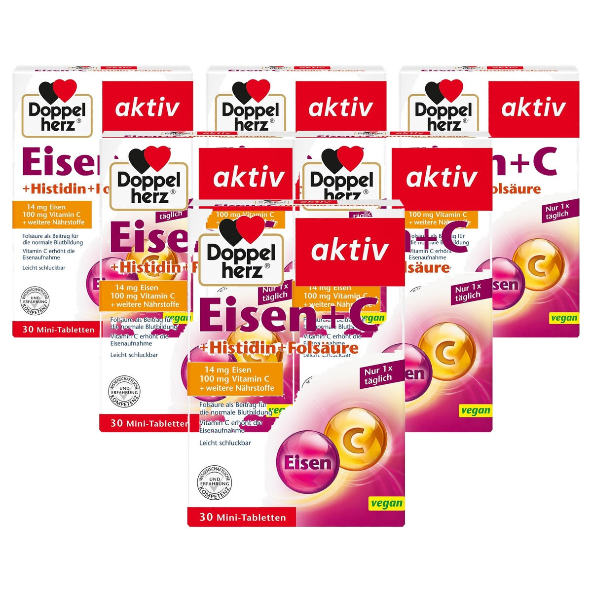 Doppelherz IJzer + C + Histidine + Foliumzuur 30 Mini-tabletten - 6-pack
