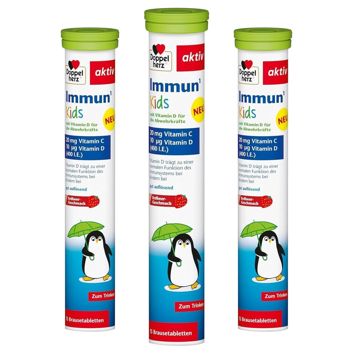 Doppelherz Immun Kids Bruistabletten Aardbeiensmaak 15 stuks - 3-pack