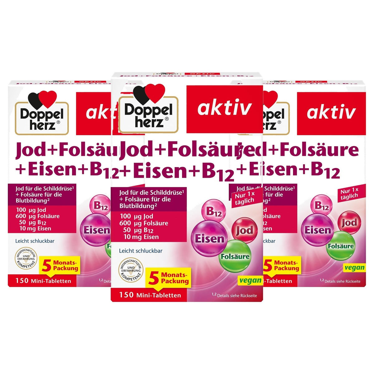 Doppelherz Jodium + Foliumzuur + IJzer + B12 150 Mini-tabletten - 3-pack