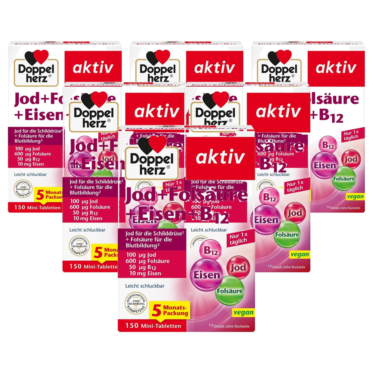 Doppelherz Jodium + Foliumzuur + IJzer + B12 150 Mini-tabletten - 6-pack