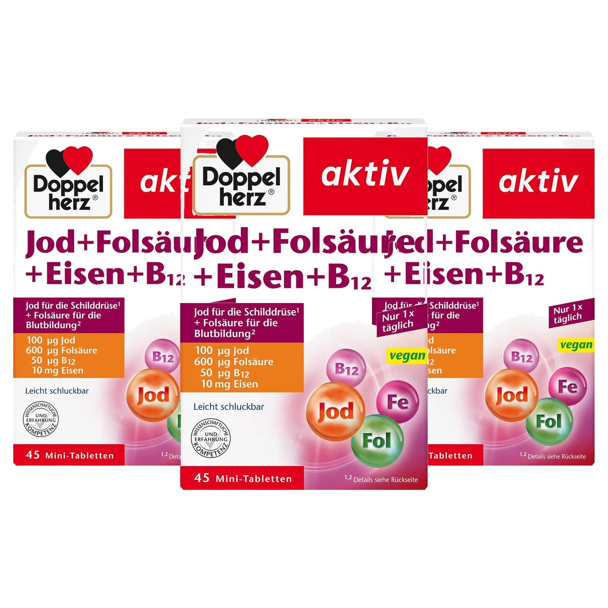 Doppelherz Jodium + Foliumzuur + IJzer + B12 45 mini-tabletten - 3-pack