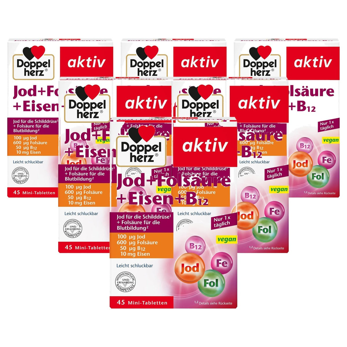 Doppelherz Jodium + Foliumzuur + IJzer + B12 45 mini-tabletten - 6-pack