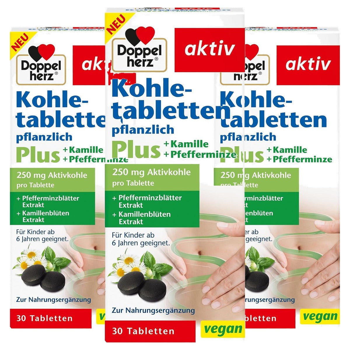 Doppelherz Kooltabletten Plus Plantaardig + Kamille + Pepermunt 30 stuks - 3-pack