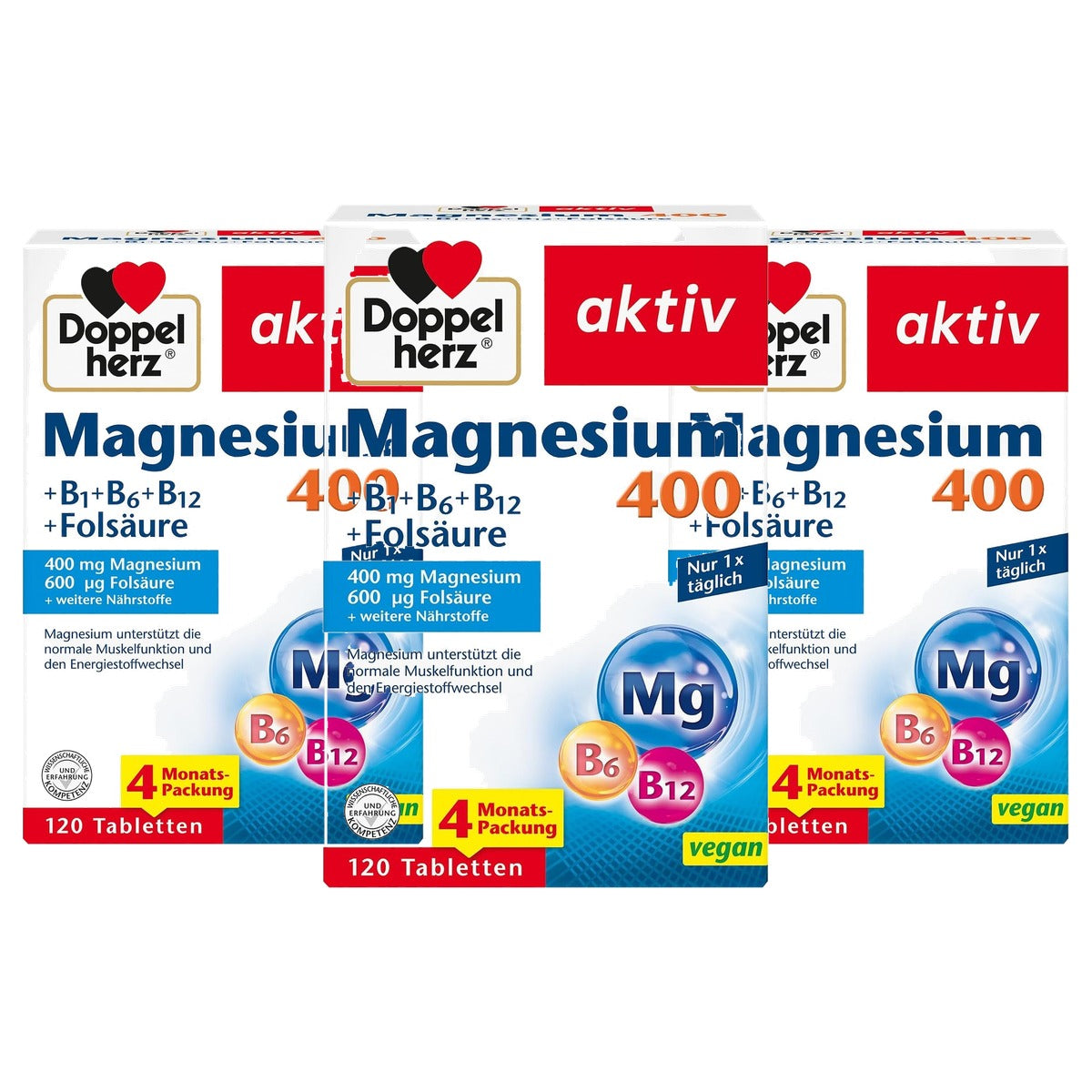 Doppelherz Magnesium 400 + B1 + B6 + B12 120 Tabletten - 3-pack