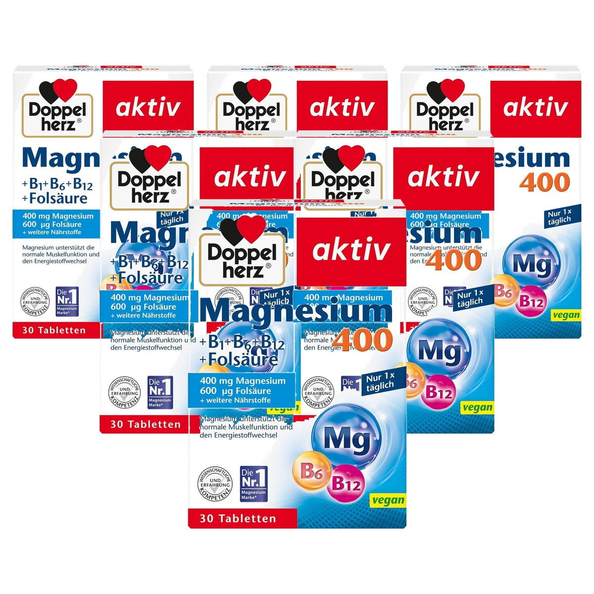 Doppelherz Magnesium 400 + B1 + B6 + B12 + Foliumzuur 30 Tabletten - 6-pack