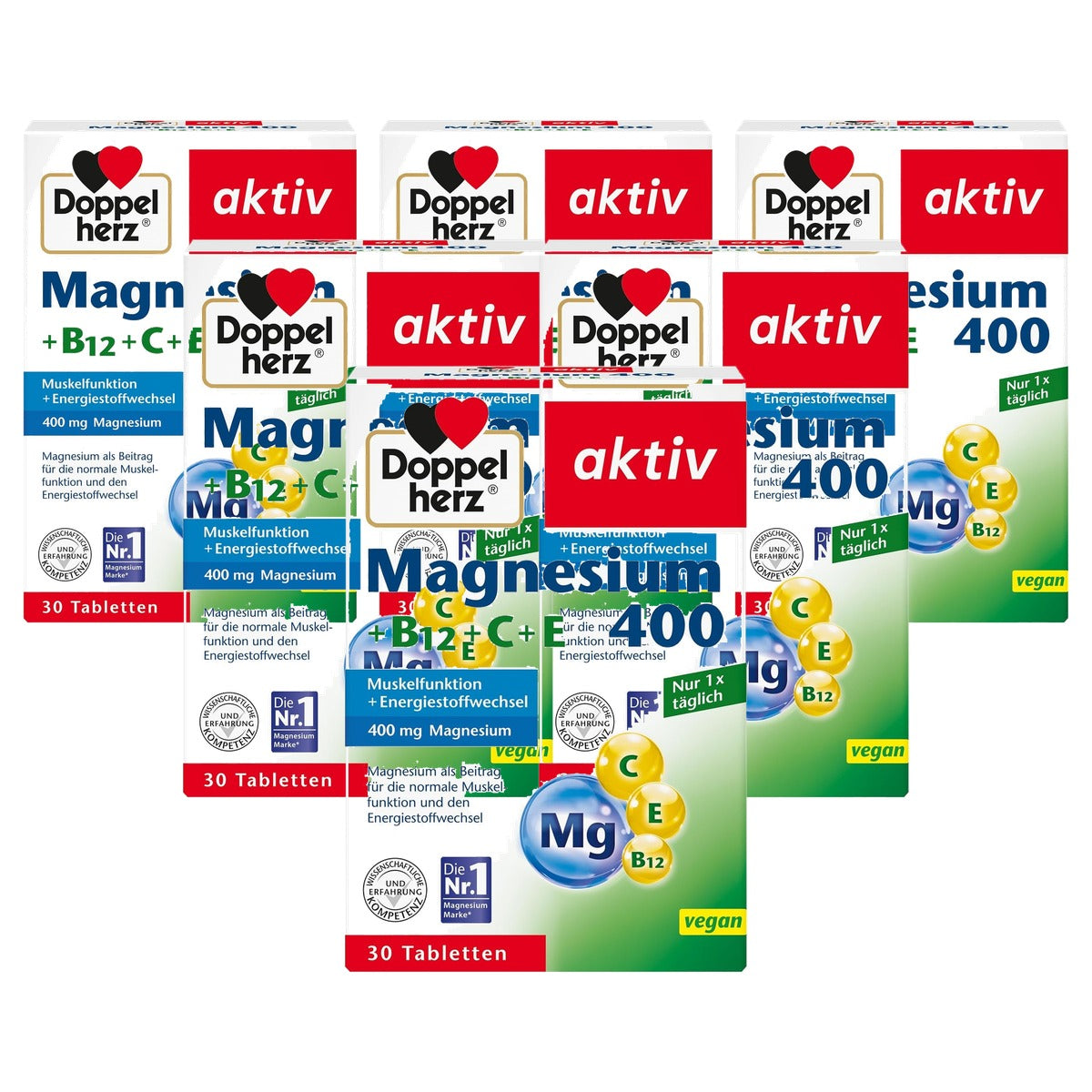 Doppelherz Magnesium 400 + B12 + C + E 30 Tabletten - 6-pack