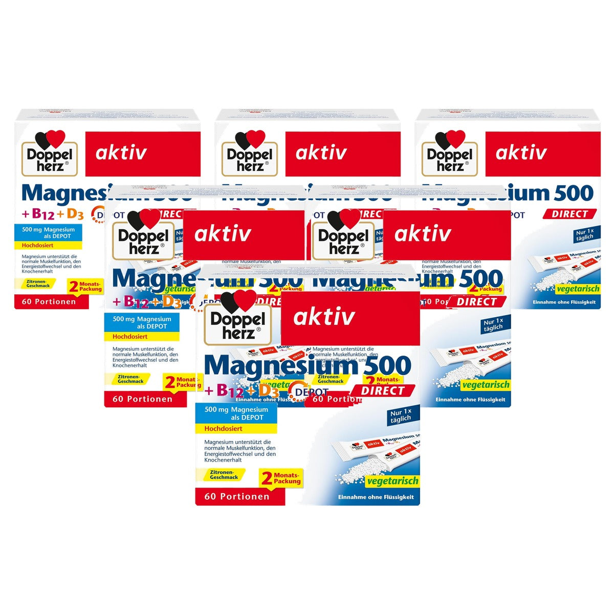 Doppelherz Magnesium 500 + B12 + D3 Direct met Depotfunctie 96 g - 6-pack