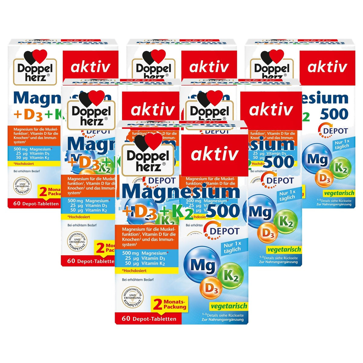Doppelherz Magnesium 500 + D3 + K2 60 tabletten - 6-pack
