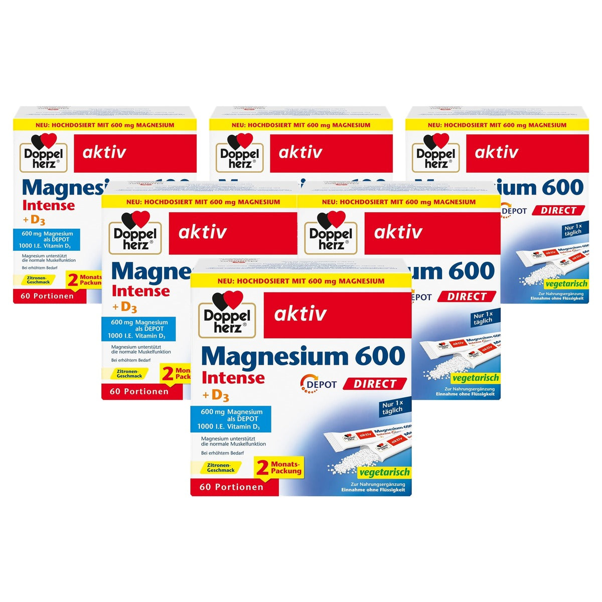 Doppelherz Magnesium 600 Intense + D3 Depot Direct Citroensmaak 60 Porties - 6-pack