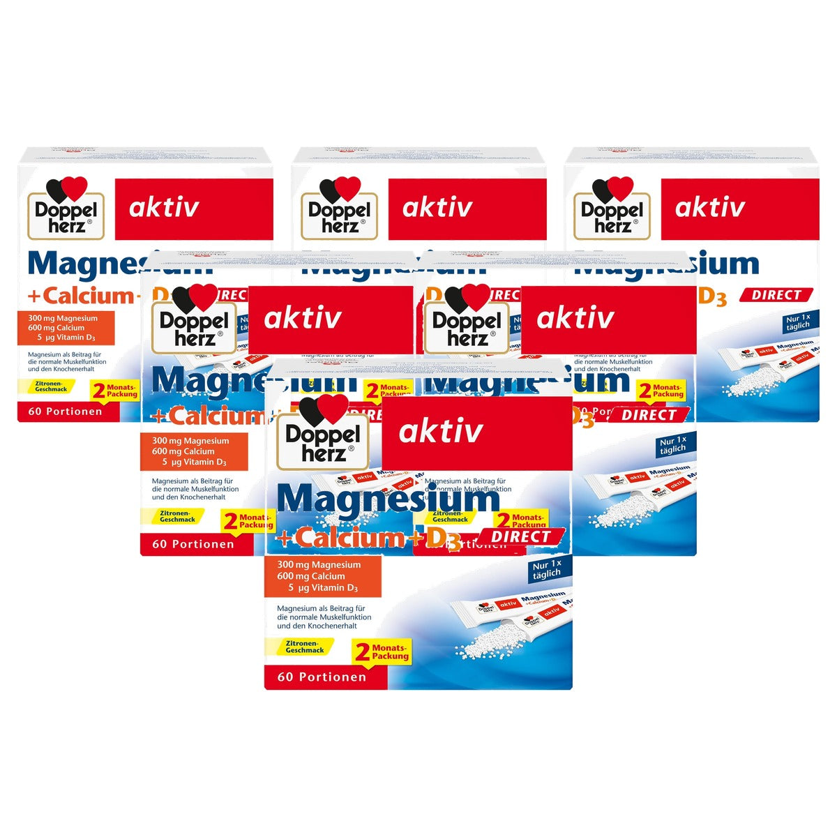 Doppelherz Magnesium + Calcium + D3 Direct Citroensmaak 60 Porties - 6-pack