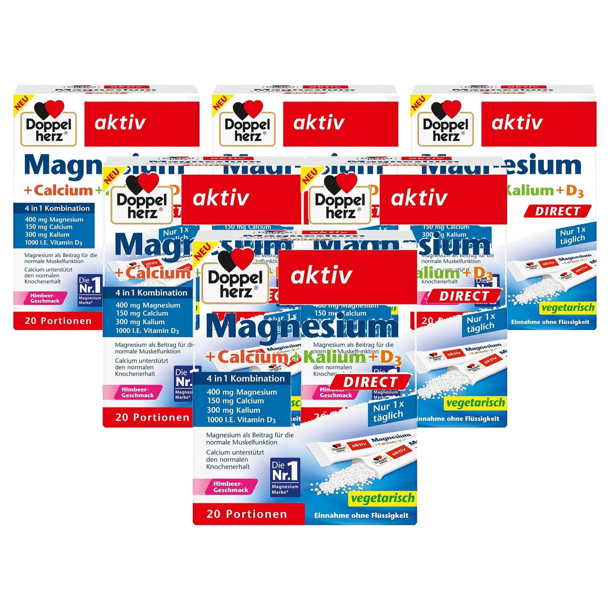 Doppelherz Magnesium + Calcium + Kalium + D3 Direct Frambozensmaak 20 Sticks - 6-pack
