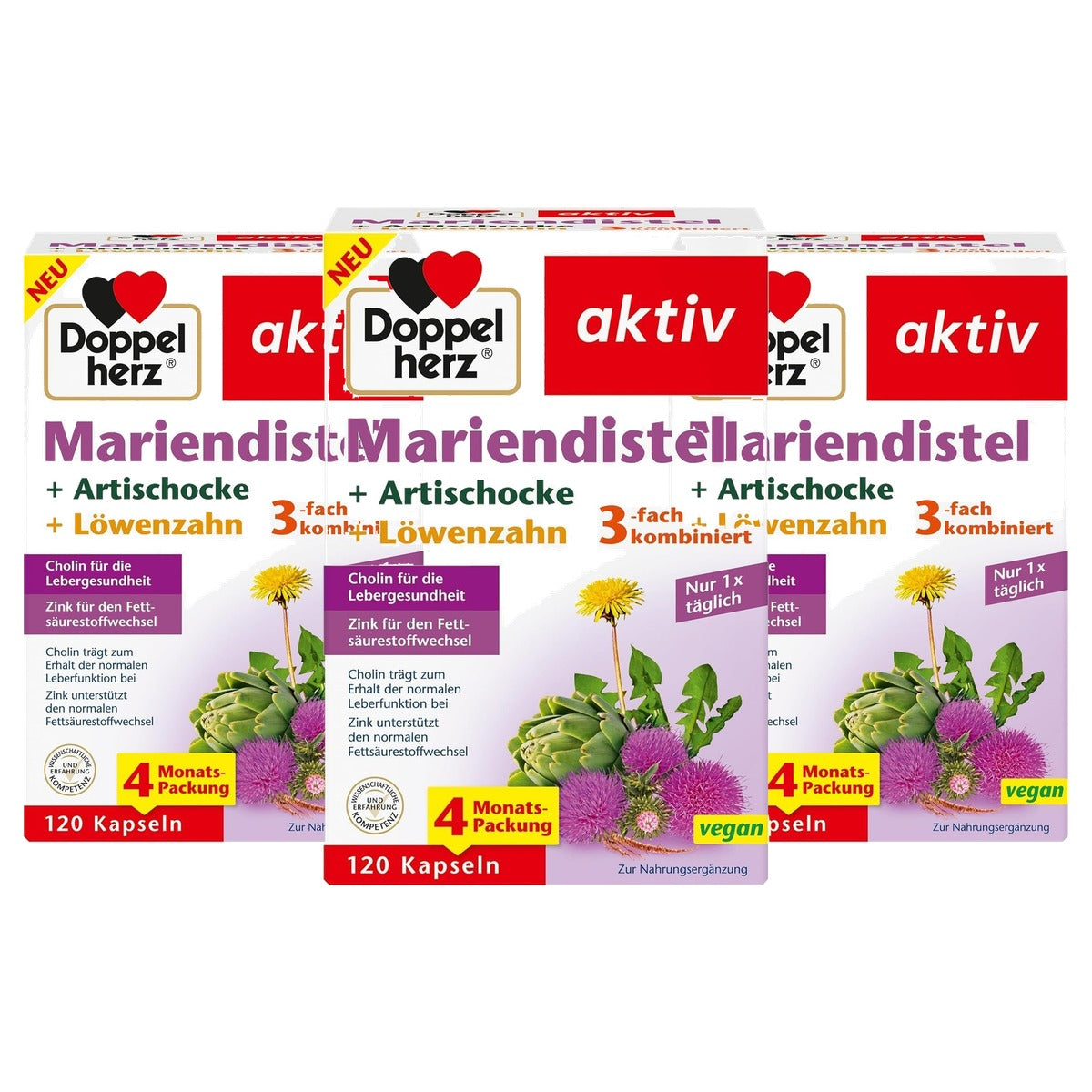 Doppelherz Mariadistel + Artisjok + Paardenbloem 120 Capsules - 3-pack