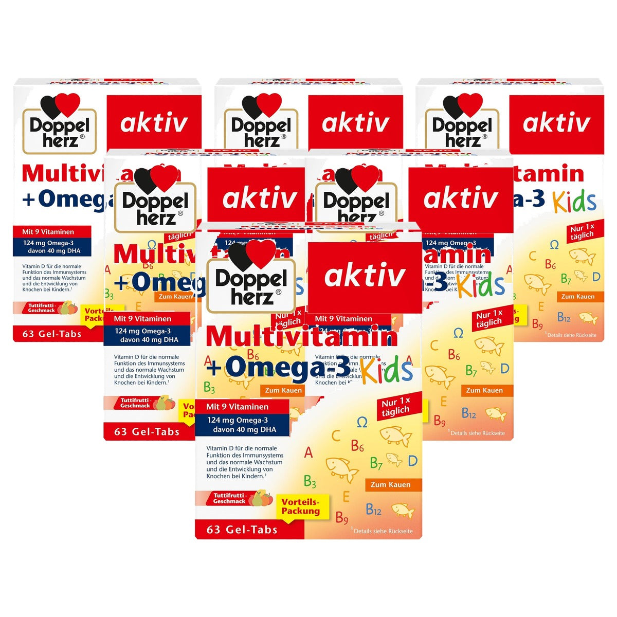 Doppelherz Multivitamine + Omega-3 Kids Groenteachtige Smaak 63 Gel-tabs - 6-pack
