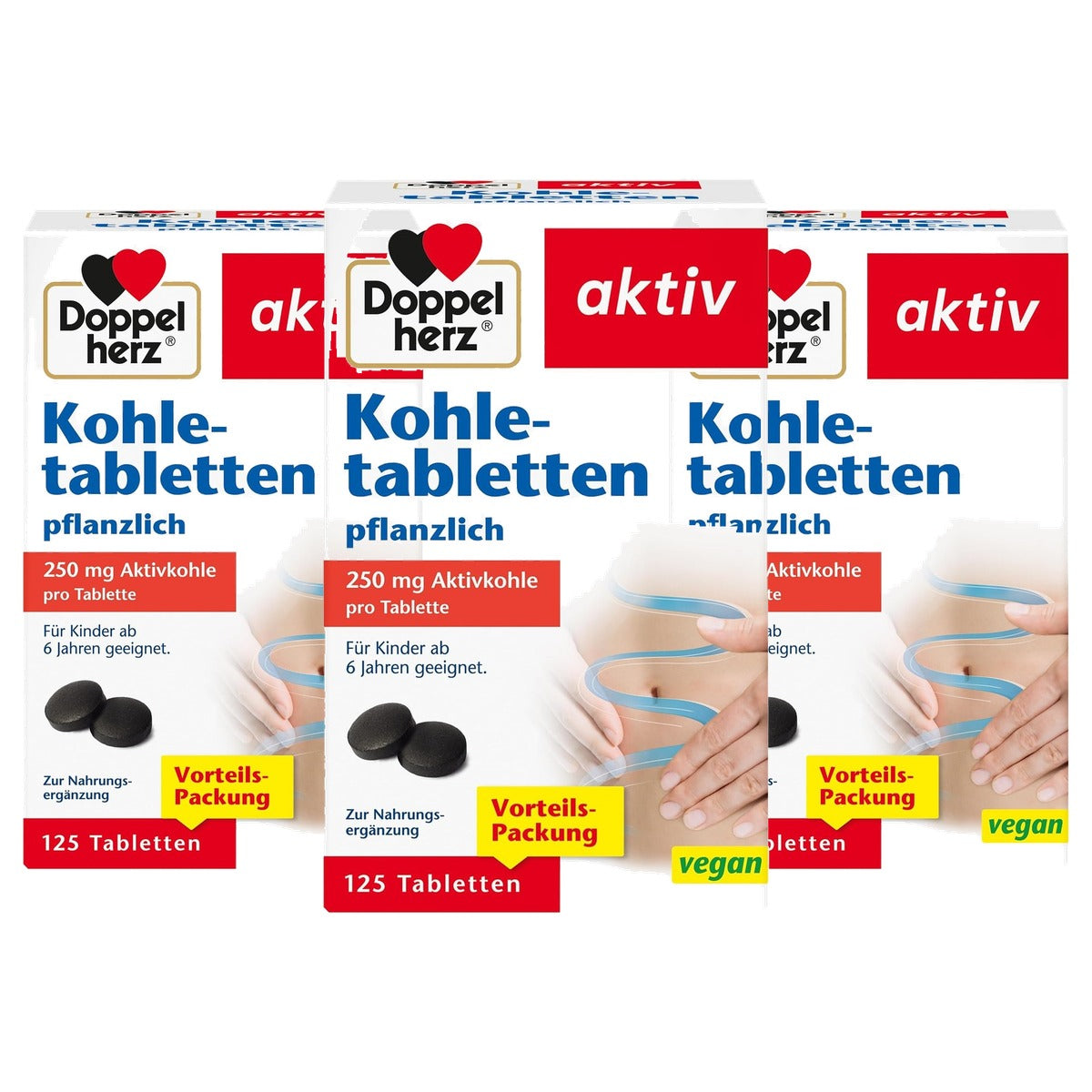 Doppelherz Plantaardige Kooltabletten 125 stuks - 3-pack