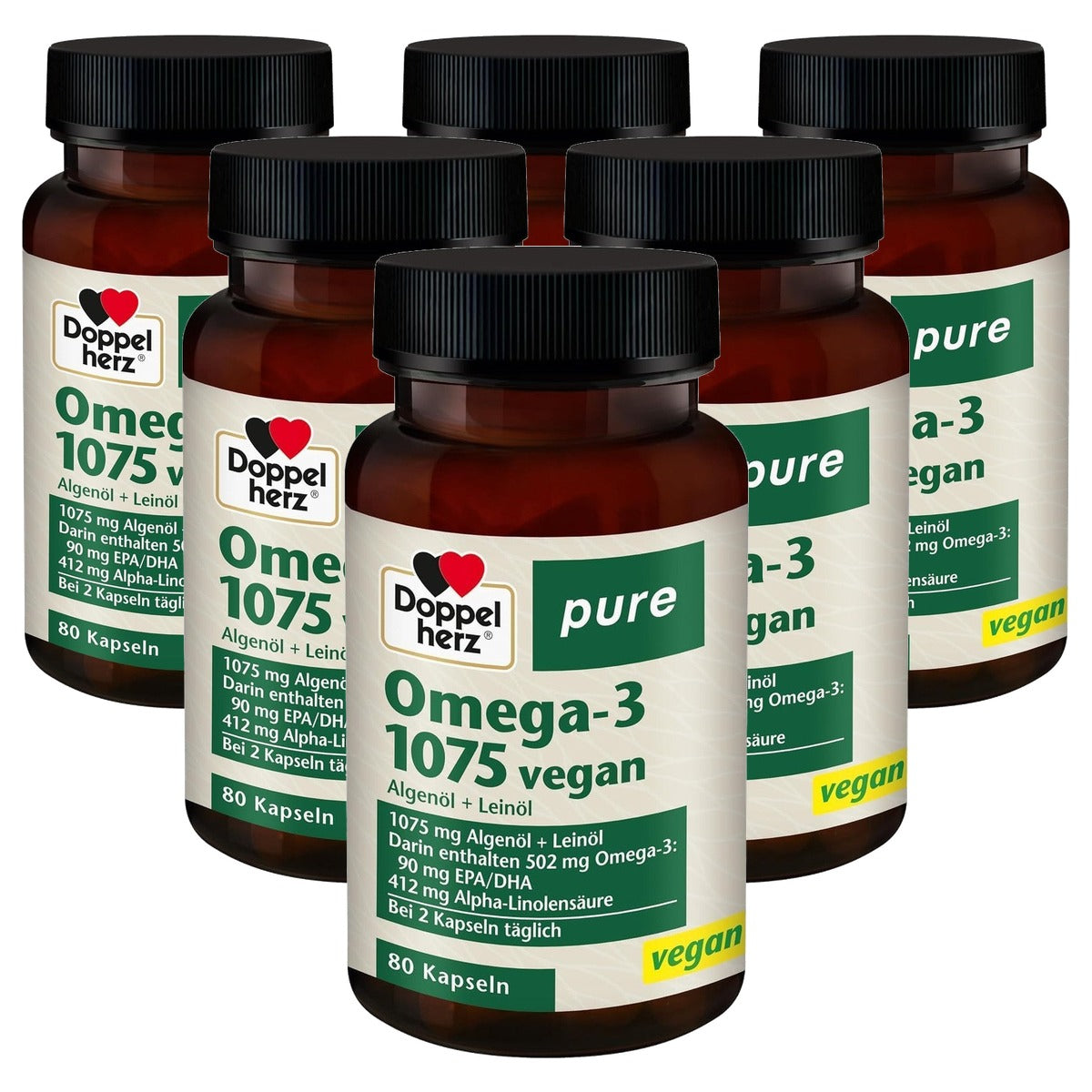 Doppelherz Pure Omega-3 1075 Veganistisch 80 Capsules - 6-pack