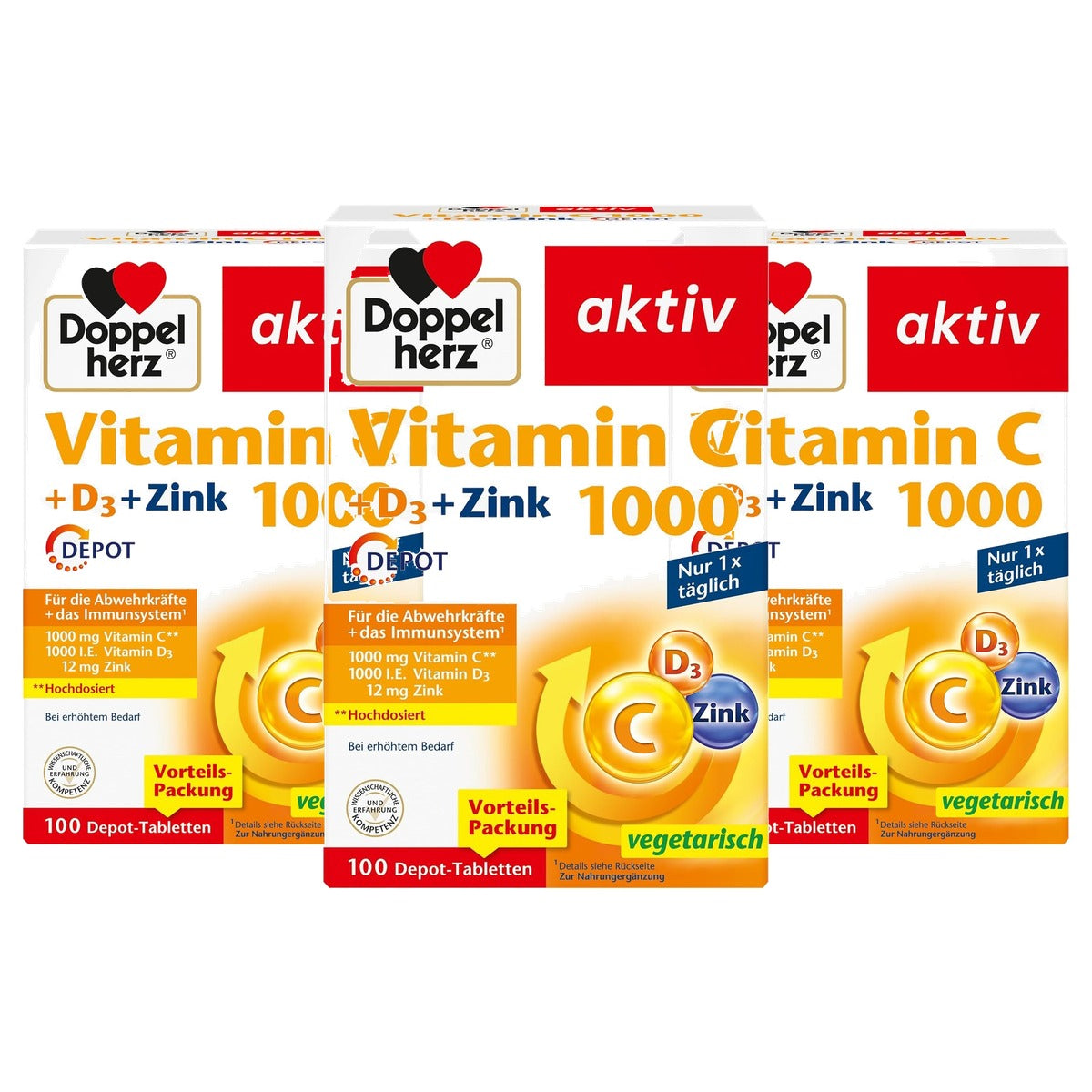 Doppelherz Vitamine C 1000 + D3 + Zink 100 tabletten - 3-pack