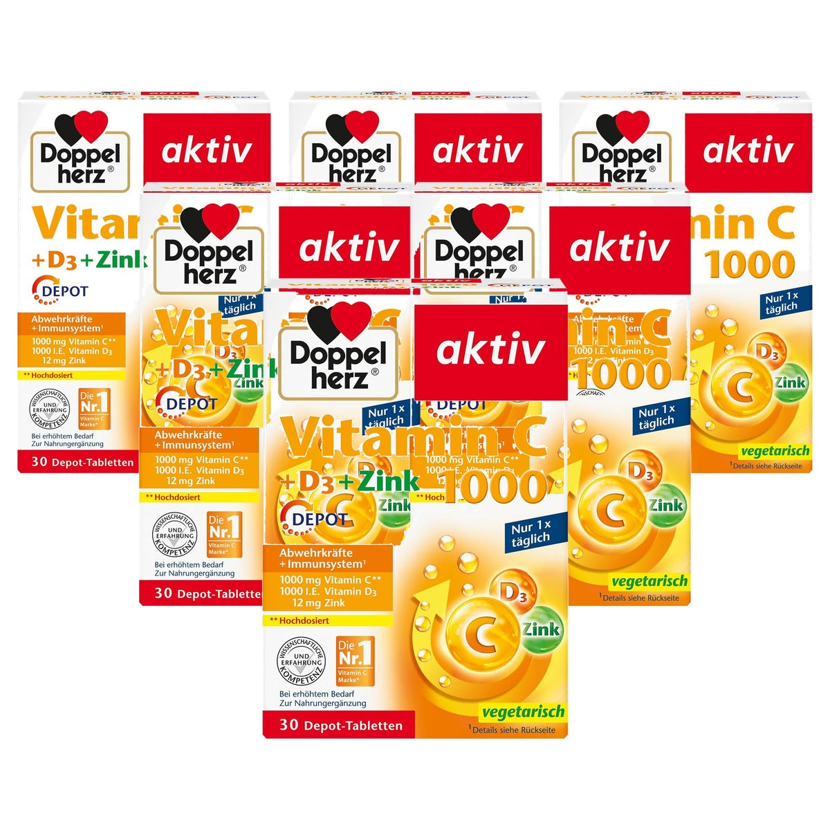 Doppelherz Vitamine C 1000 + D3 + Zink 30 Depot-Tabletten - 6-pack