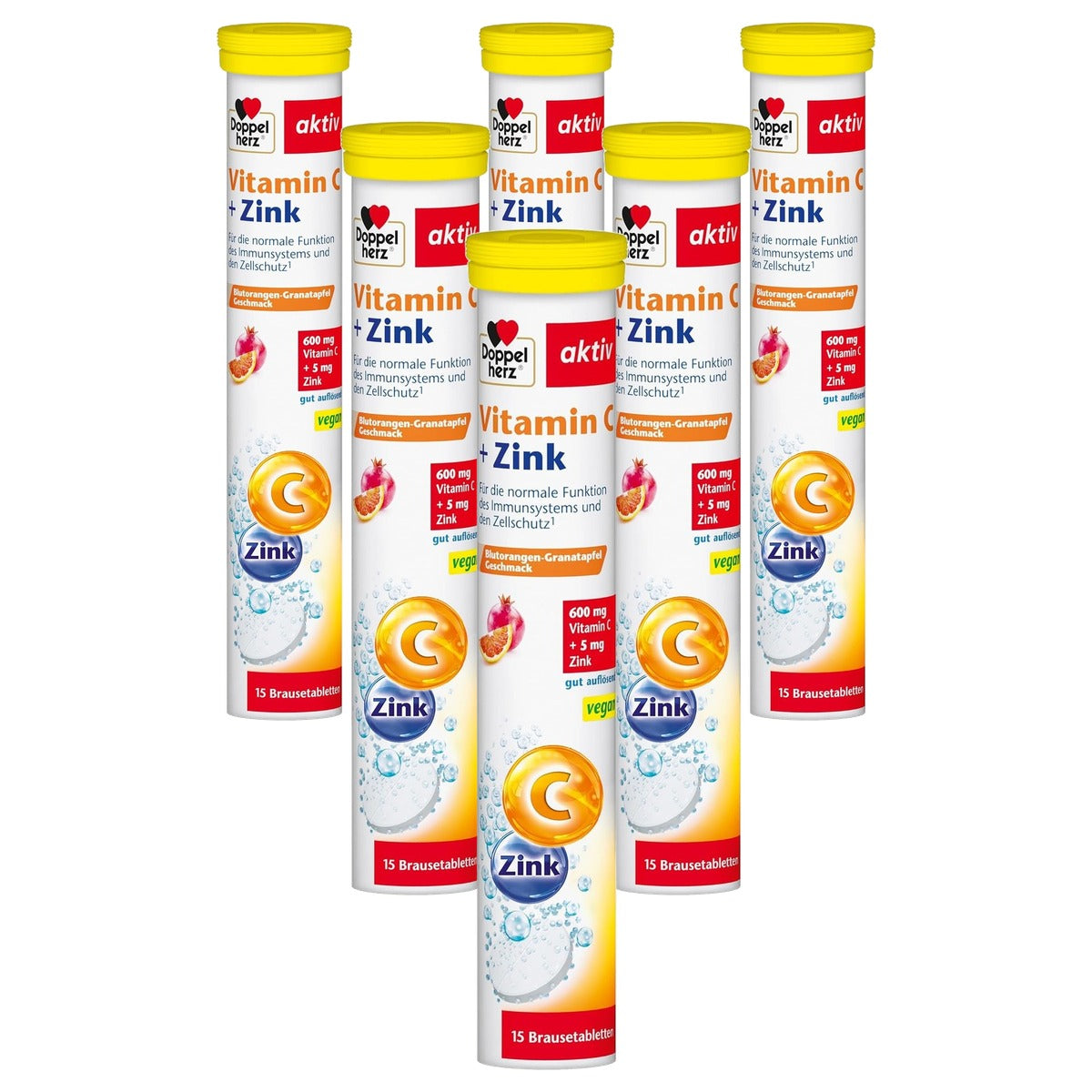 Doppelherz Vitamine C + Zink Bloedsinaasappel-Granaatappel 15 Bruistabletten - 6-pack