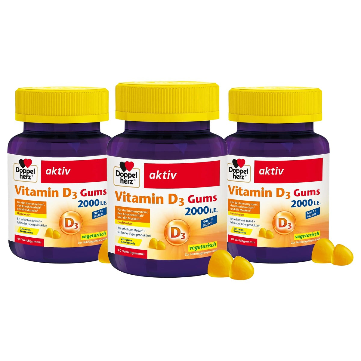 Doppelherz Vitamine D3 2000 IE Citroensmaak 40 Gums - 3-pack