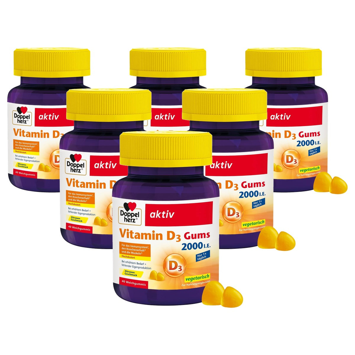Doppelherz Vitamine D3 2000 IE Citroensmaak 40 Gums - 6-pack