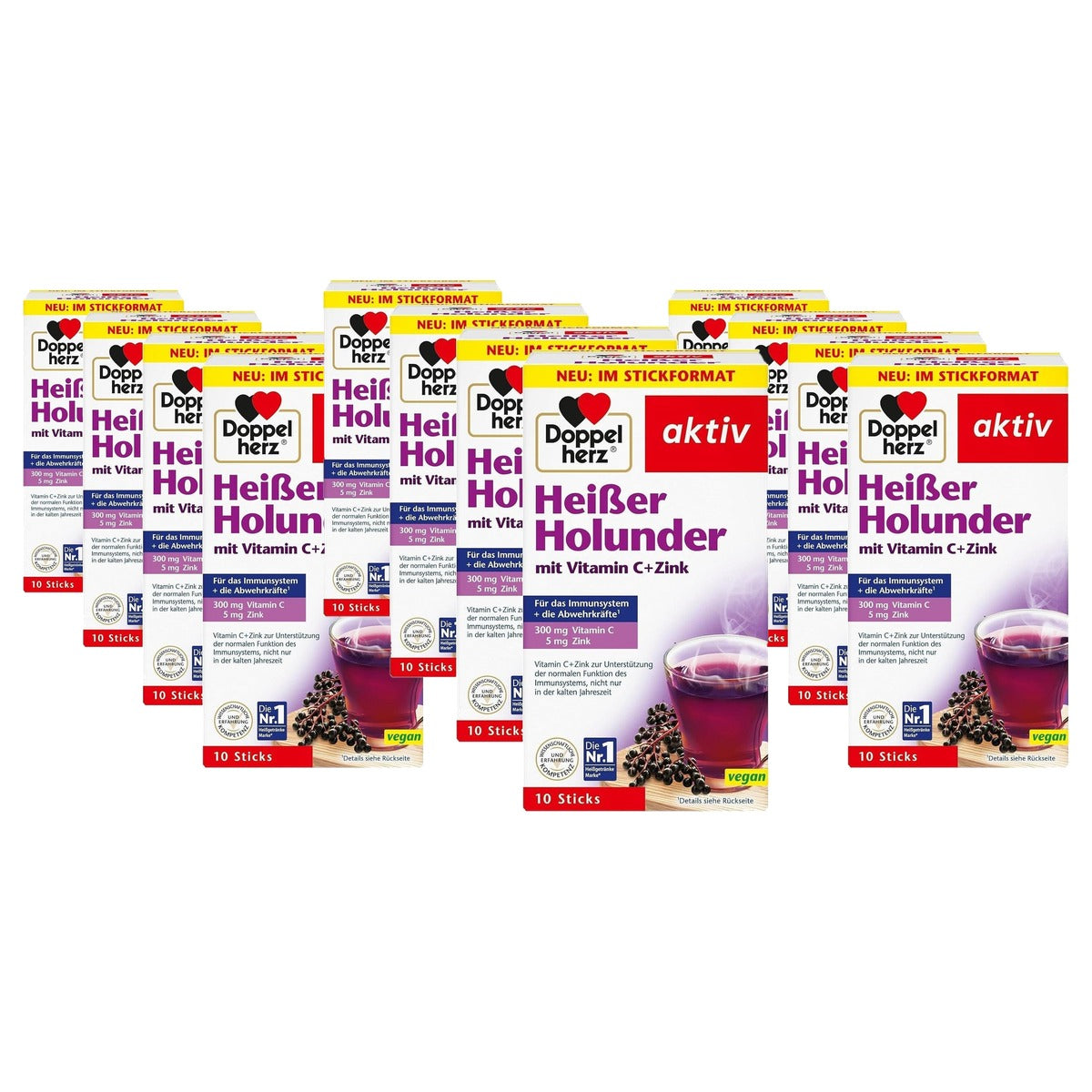 Doppelherz Warme Vlierbes met Vitamine C en Zink 10 Sticks (Verpakking van 4) - 3-pack