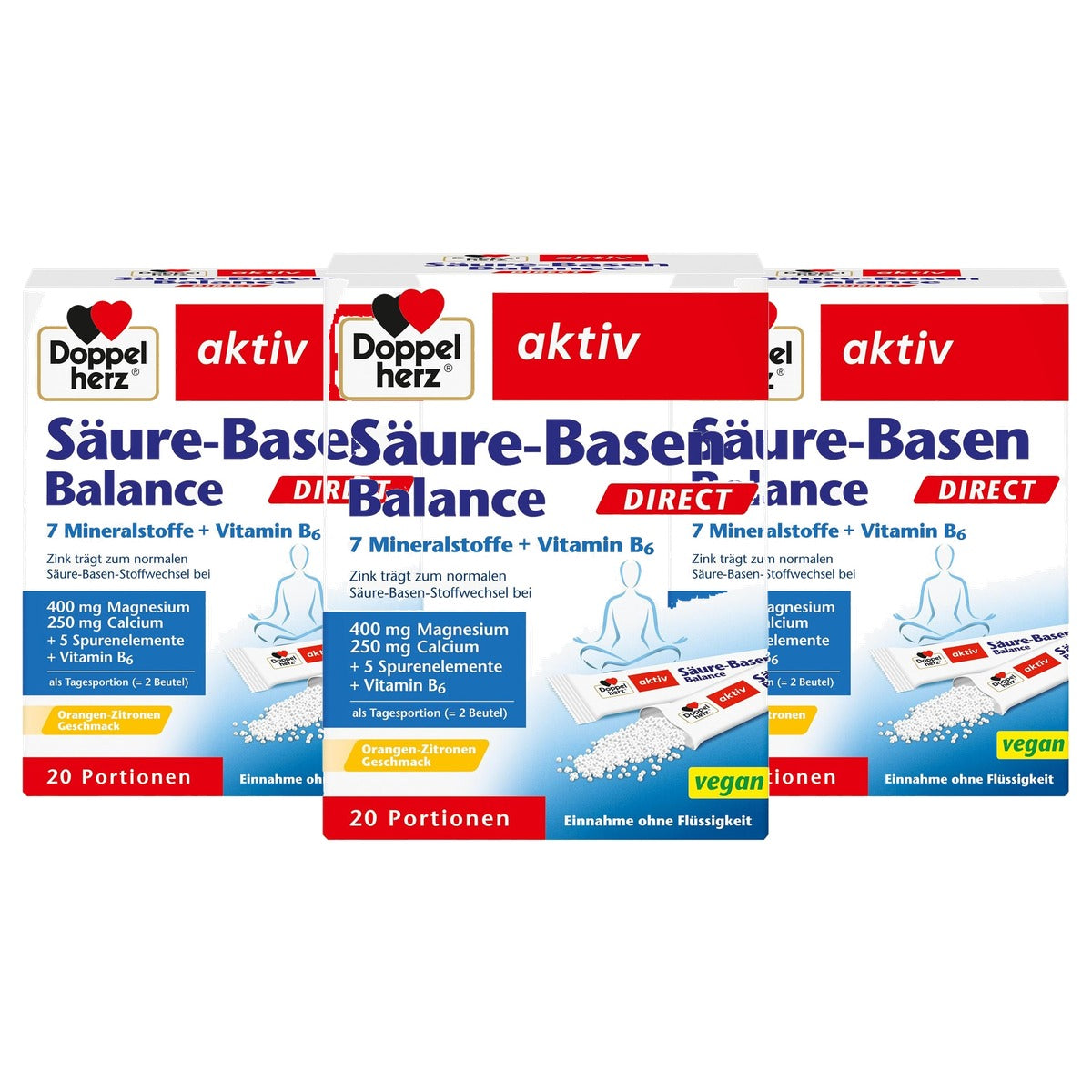 Doppelherz Zuur-Base Balance Direct Sinaasappel-Citroensmaak 20 Porties - 3-pack