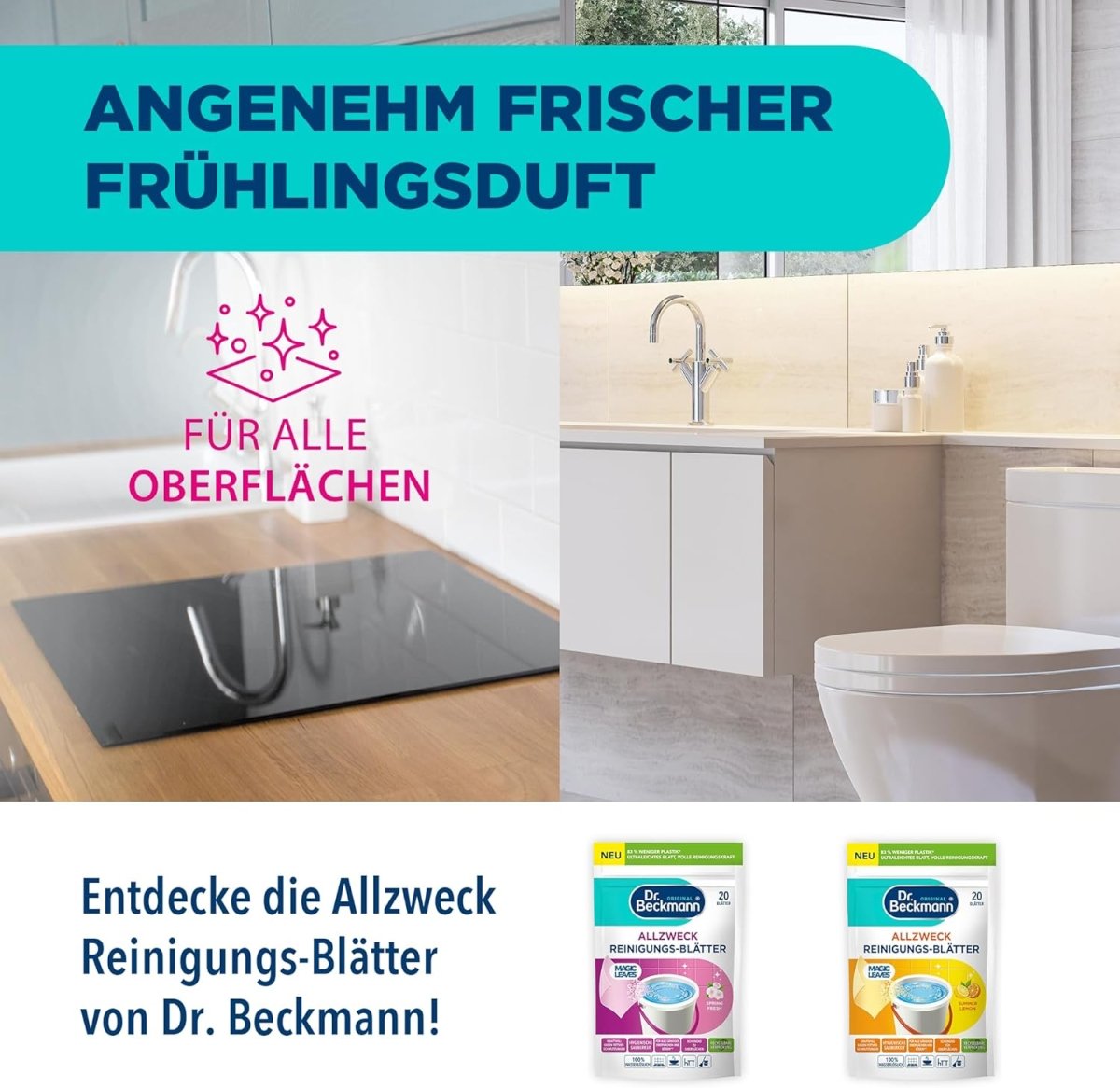 Dr. Beckmann Allesreiniger Magic Leaves Reinigingsbladen Spring Fresh 20 vellen door Huishoudvoordeel nu bij Huishoudvoordeel