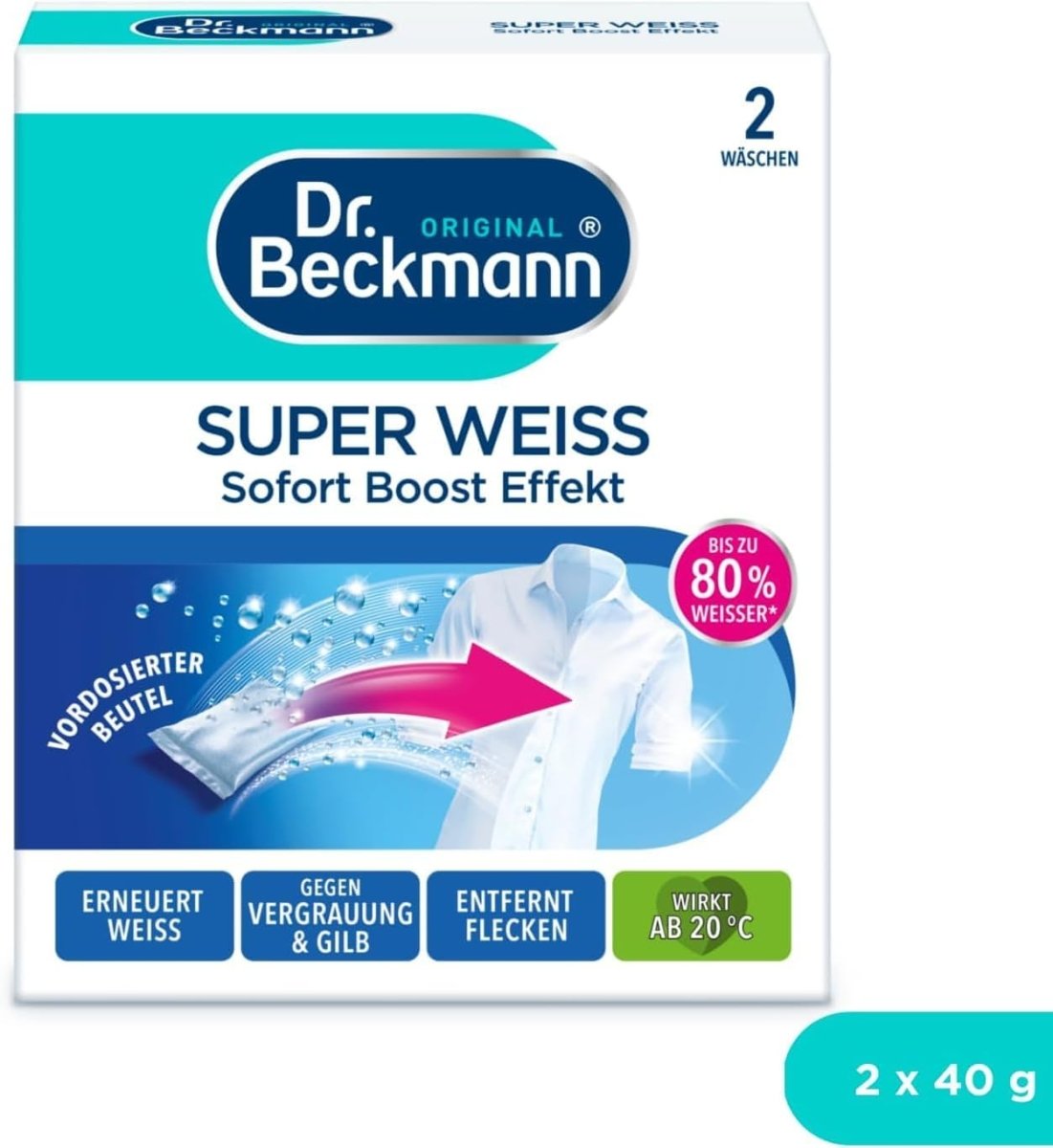 Dr. Beckmann Super Wit Witte Was Witmaker 2 x 40 g door Huishoudvoordeel nu bij Huishoudvoordeel