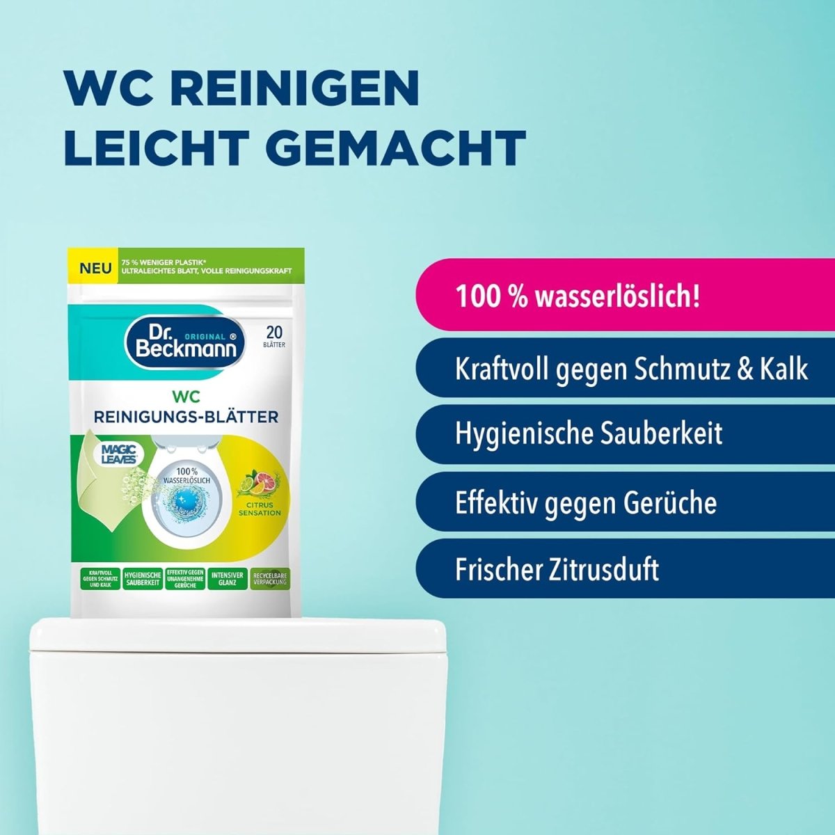 Dr. Beckmann Toilet Reinigingsbladen Citrus Sensation 20 vellen WC Reiniger door Huishoudvoordeel nu bij Huishoudvoordeel